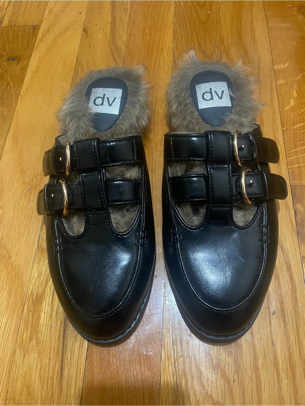 $160 Dolce Vita Fur Leather Sandals Gold Buckles Women’ Size 6